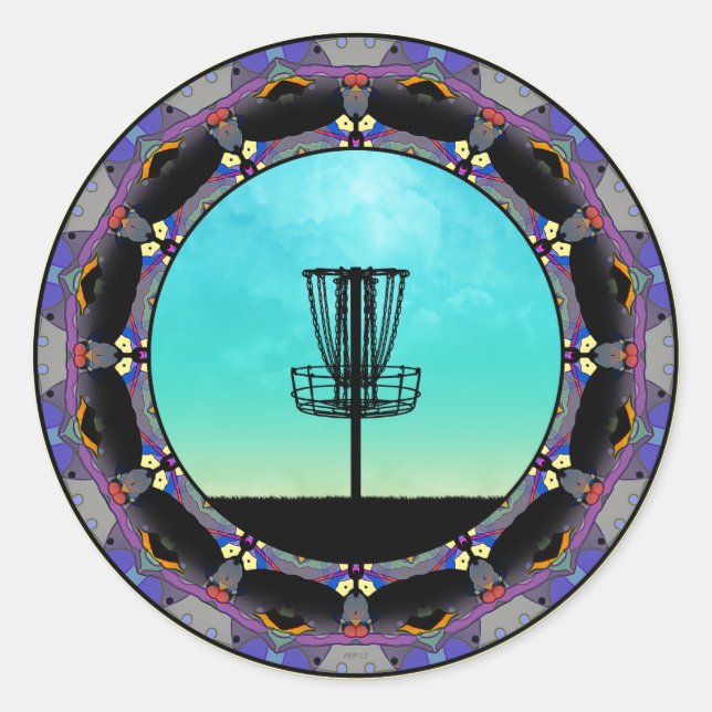 Disc Golf Abstract Basket 3 Classic Round Sticker (Front)