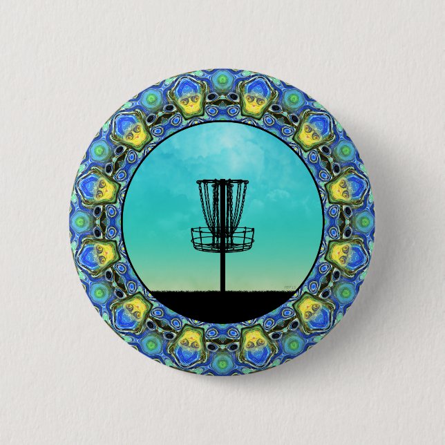 Disc Golf Abstract Basket 5 2 Inch Round Button (Front)