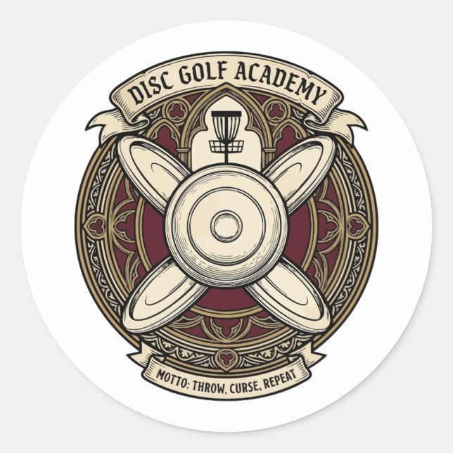 Disc Golf Academy Crest Classic Round Sticker (Front)
