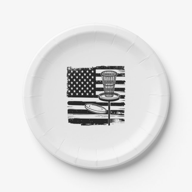 Disc Golf American Flag Paper Plate (Front)