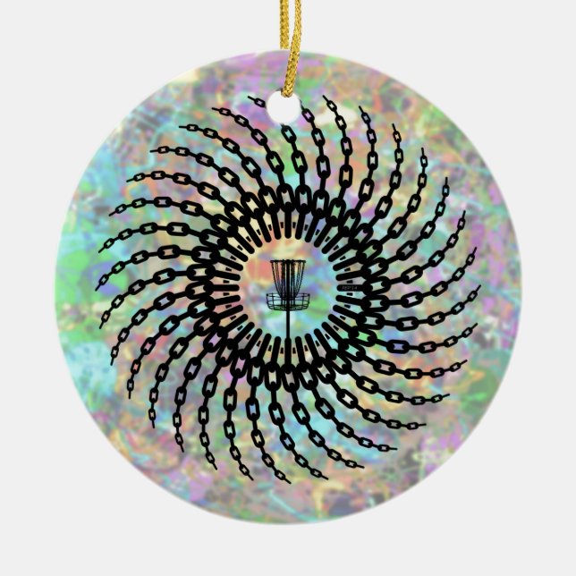 Disc Golf Basket Chains Ceramic Ornament (Front)