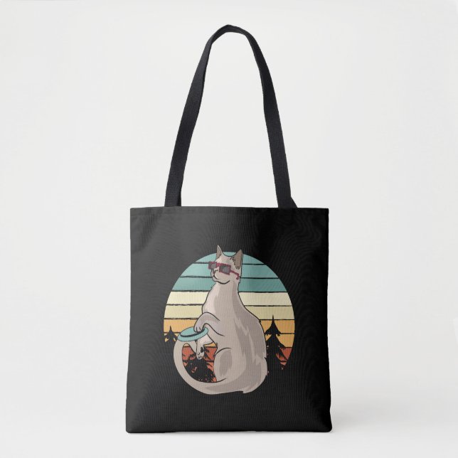 Disc Golf Basket Funny Cat Gift Player Tote Bag (Front)