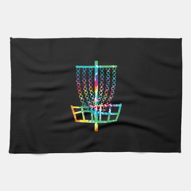 Disc Golf Basket - Hippie Rainbow Gift Kitchen Towel (Horizontal)