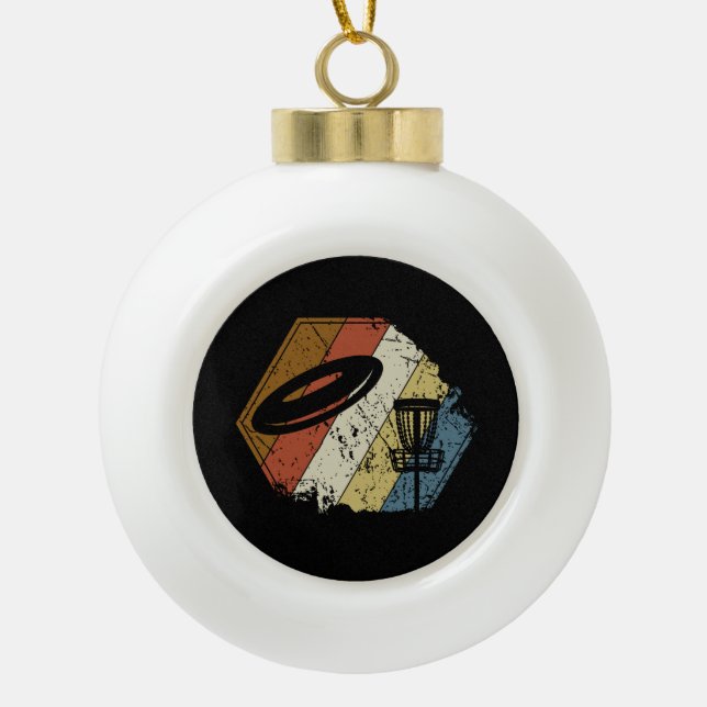 Disc Golf Basket Retro Ceramic Ball Christmas Ornament (Front)