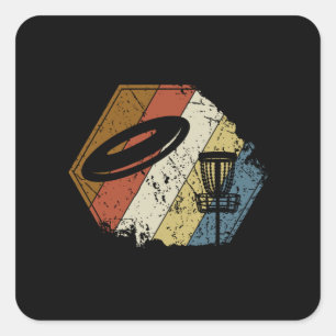 Disc Golf Basket Retro Square Sticker