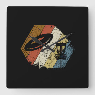 Disc Golf Basket Retro Square Wall Clock