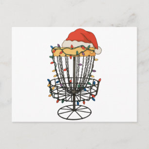 Disc Golf Basket Santa Hat Christmas Lights Xmas Holiday Postcard