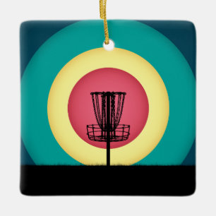 Disc Golf Basket Silhouette Ceramic Ornament
