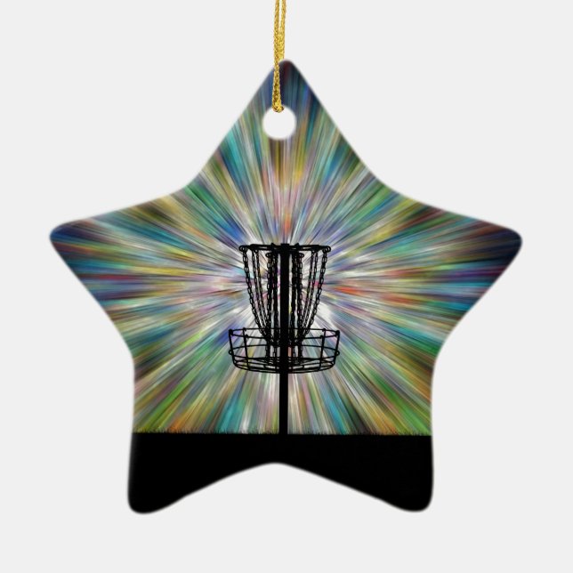 Disc Golf Basket Silhouette Ceramic Ornament (Front)