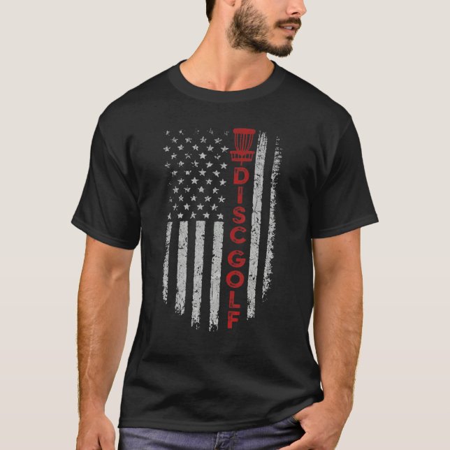 Disc Golf Basket US Flag For Disc Golfers July 4th T-Shirt (Front)