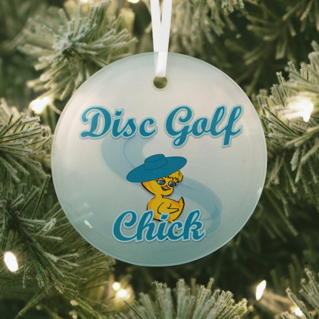 Disc Golf Chick #3 Glass Ornament (Insitu)