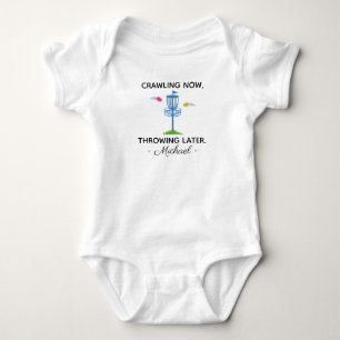 Disc Golf Crawling Now Throwing Later Disc Golfer Baby Bodysuit
