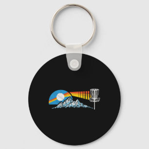 Disc Golf Distressed Mountains And Sun 80s Vintage Keychain