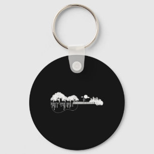 Disc Golf Flying Disc - Disc Golf Sunset Guitar Keychain