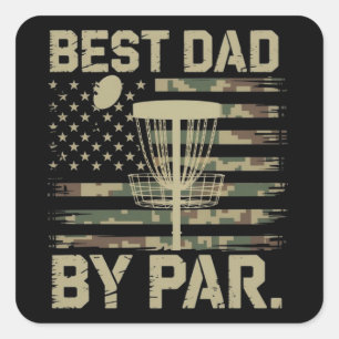 Disc Golf Frisbee Best Dad Par Camo US flag Golfer Square Sticker
