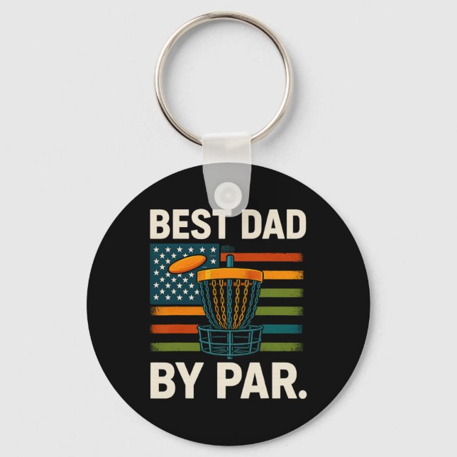 Disc Golf Frisbee Funny Best Dad Par Camo Us Flag  Keychain (Front)