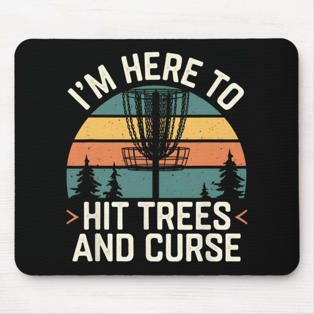 Disc Golf Funny Hit Trees And Curse Retro Disc Gol Mouse Pad (Front)