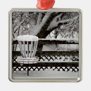Disc Golf Goal Post in Snow Metal Ornament