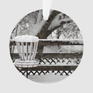 Disc Golf Goal Post in Snow Ornament