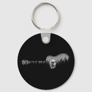 Disc Golf Guitar Landscape Trees Men Women Keychain