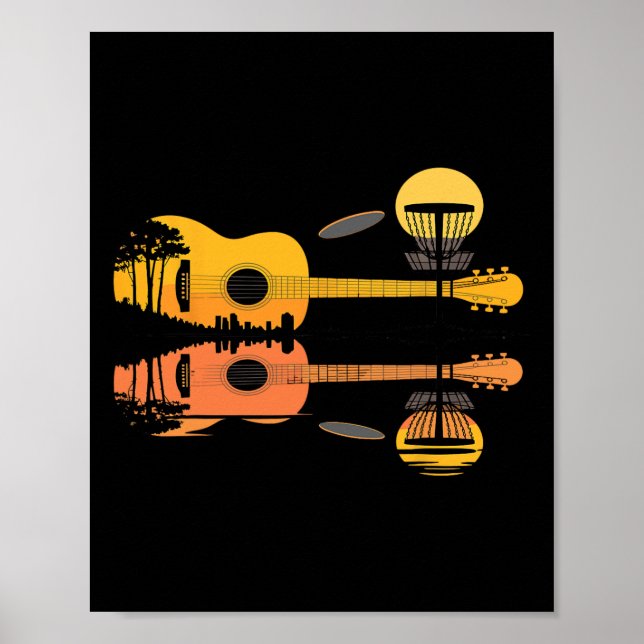 Disc Golf Guitar Sunset Nature Reflection Player G Poster (Front)