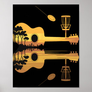 Disc Golf Guitar Sunset Nature Reflection Player G Poster