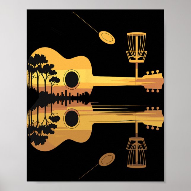 Disc Golf Guitar Sunset Nature Reflection Player G Poster (Front)