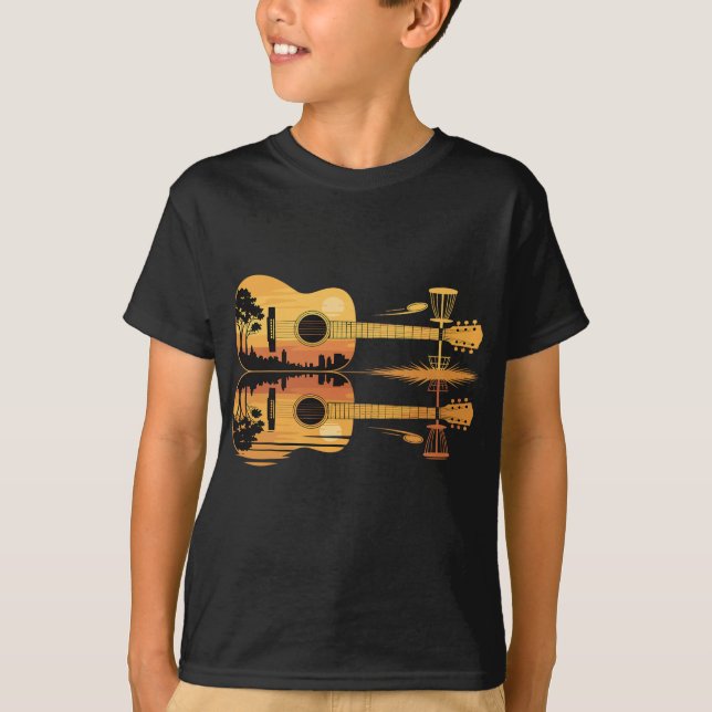 Disc Golf Guitar Sunset Nature Reflection Player G T-Shirt (Front)