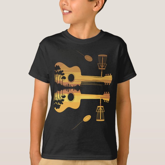 Disc Golf Guitar Sunset Nature Reflection Player G T-Shirt (Front)