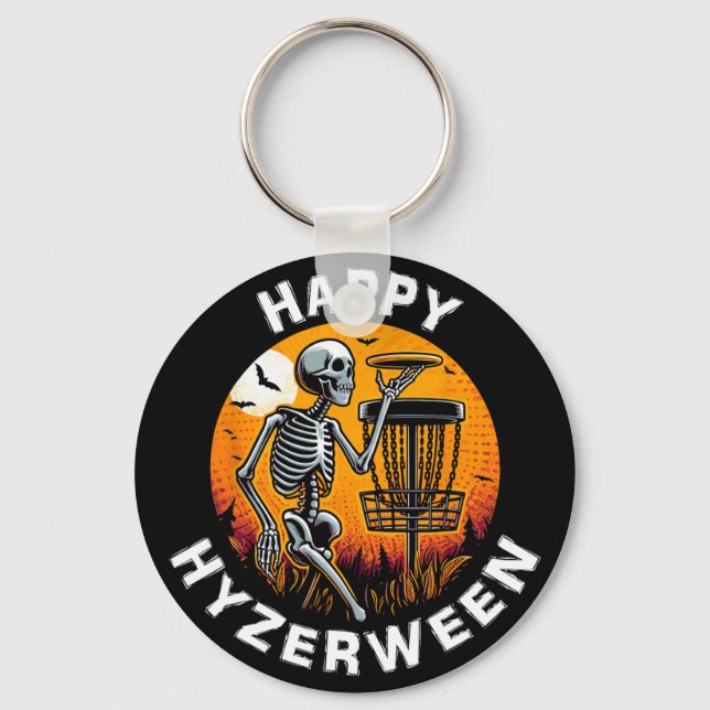 Disc Golf Halloween Disc Golfer Skeleton Hyzerween Keychain (Front)