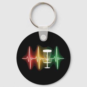 Disc Golf Heartbeat Ekg Line Retro Golf Player Keychain