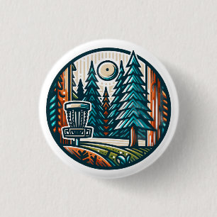 Disc Golf in the Woods Retro Vibe Art 1 Inch Round Button
