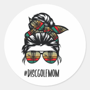 Disc Golf Mom Life Messy Bun Hair Gles  Classic Round Sticker