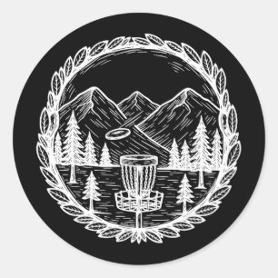 Disc Golf Mountain Scene Flying Disc Sket Classic Round Sticker