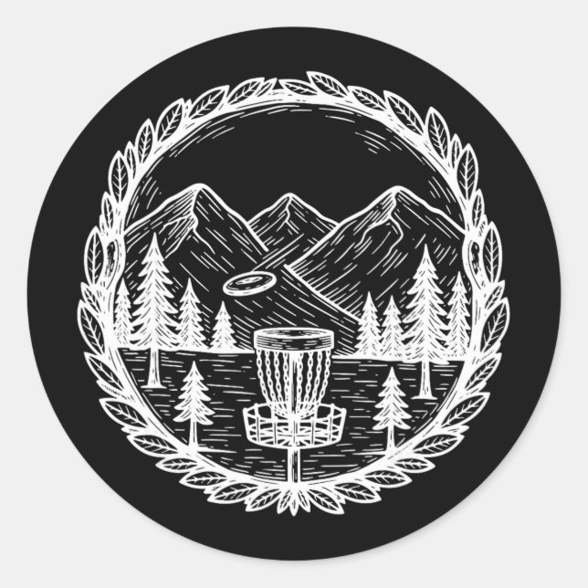 Disc Golf Mountain Scene Flying Disc Sket  Classic Round Sticker (Front)