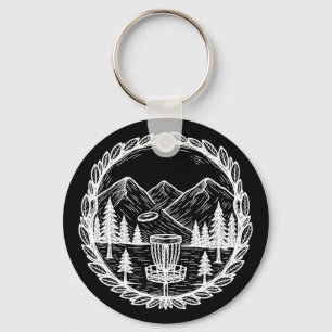 Disc Golf Mountain Scene Flying Disc Sket Keychain