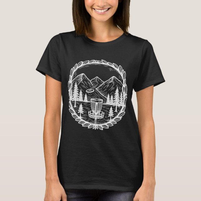 Disc Golf Mountain Scene Flying Disc Sket  T-Shirt (Front)