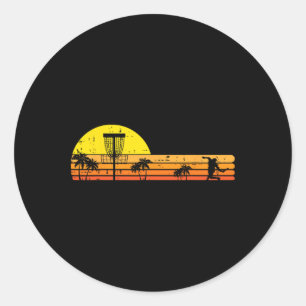 Disc Golf Palm Trees Retro Frisbee Frolf Sport Men Classic Round Sticker