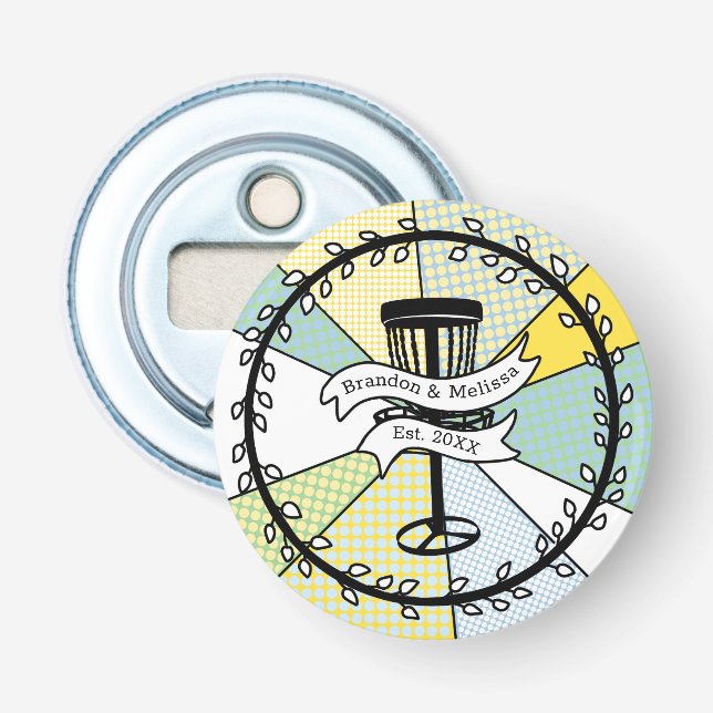 Disc Golf Personalized Couple Established Date   Bottle Opener (Front)