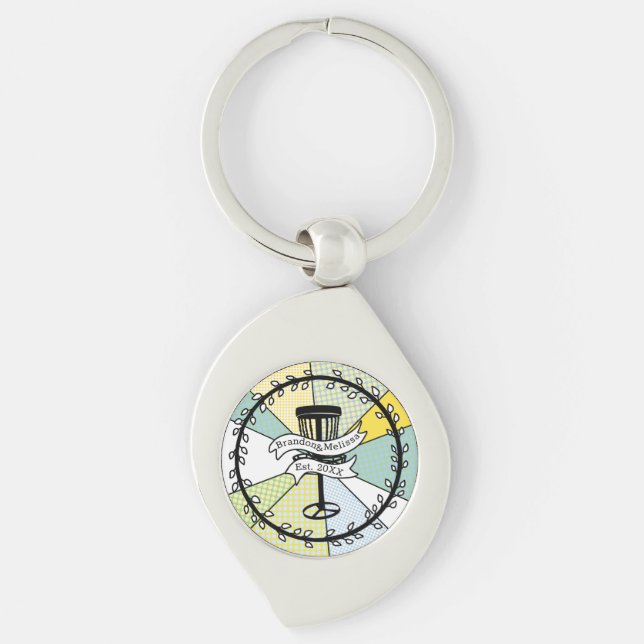 Disc Golf Personalized Couple Established Date  Keychain (Front)