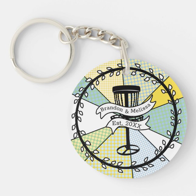 Disc Golf Personalized Couple Established Date   Keychain (Front)