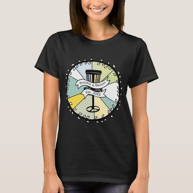 Disc Golf Personalized Couple Established Date     T-Shirt (Front)