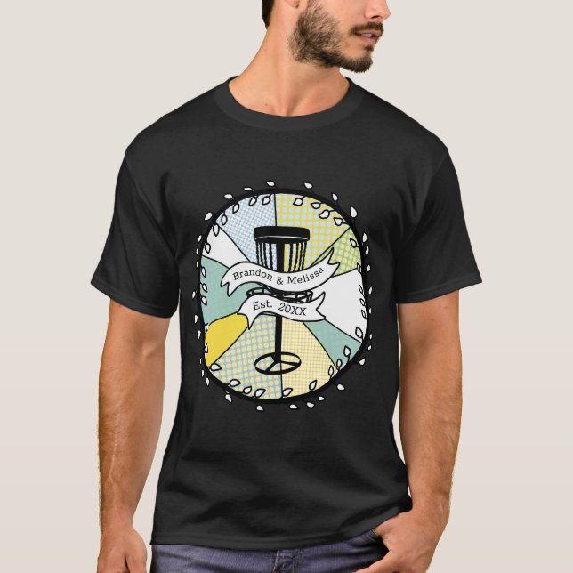 Disc Golf Personalized Couple Established Date   T-Shirt (Front)