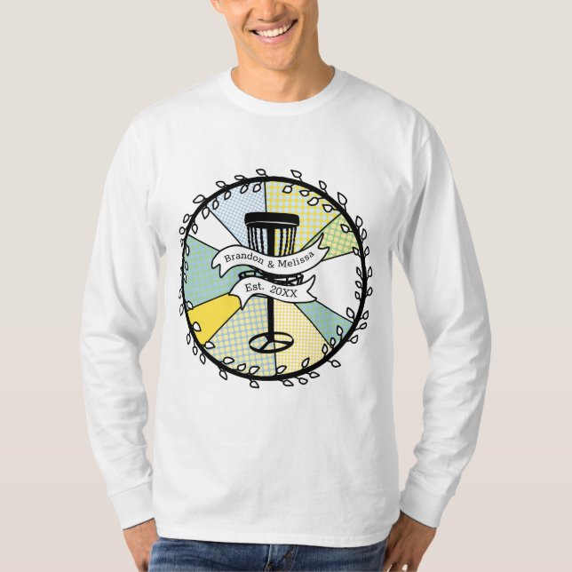 Disc Golf Personalized Couple Established Date     T-Shirt (Front)