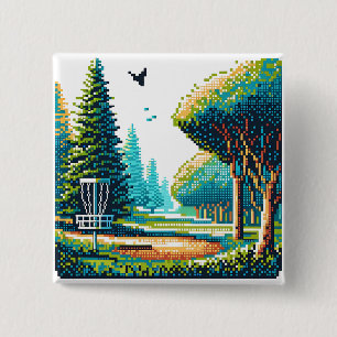 Disc Golf Pixel Art  2 Inch Square Button