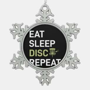 Disc Golf Player Eat Sleep Disc Golf Repeat Snowflake Pewter Christmas Ornament