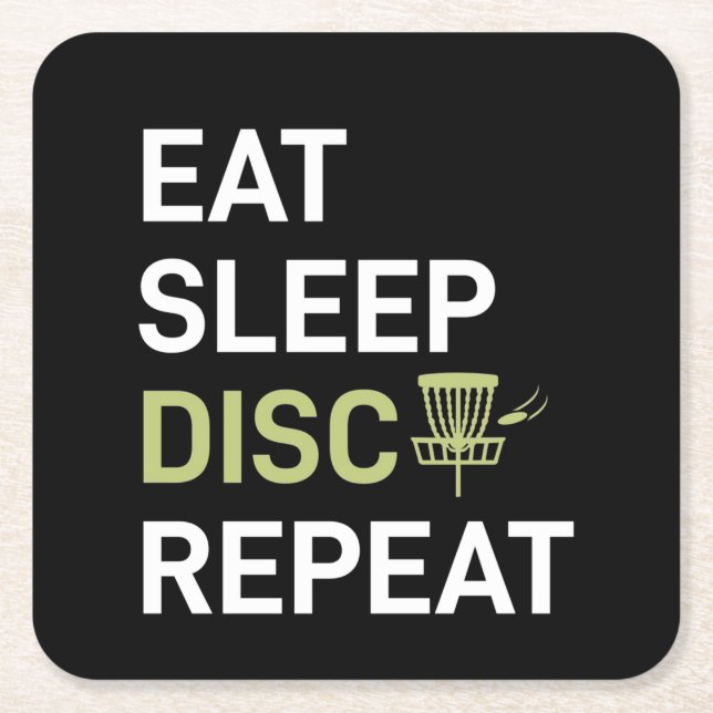Disc Golf Player | Eat Sleep Disc Golf Repeat Square Paper Coaster (Front)