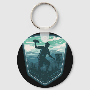 Disc Golf Player Frisbee Golfer Golfing Retro Vint Keychain