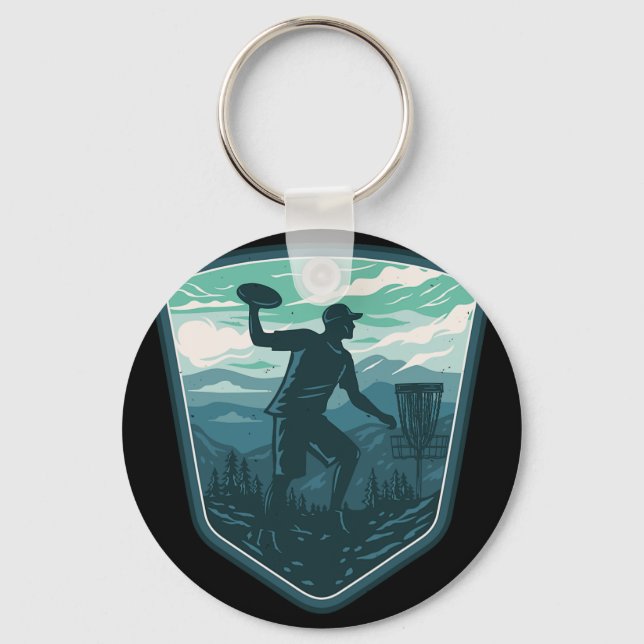 Disc Golf Player Frisbee Golfer Golfing Retro Vint Keychain (Front)