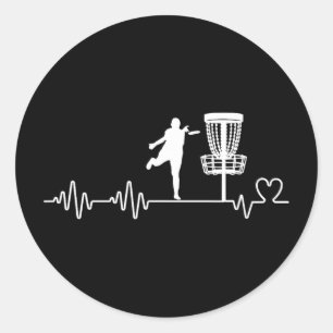 Disc Golf Player Heartbeat Funny Disc Golf  Classic Round Sticker